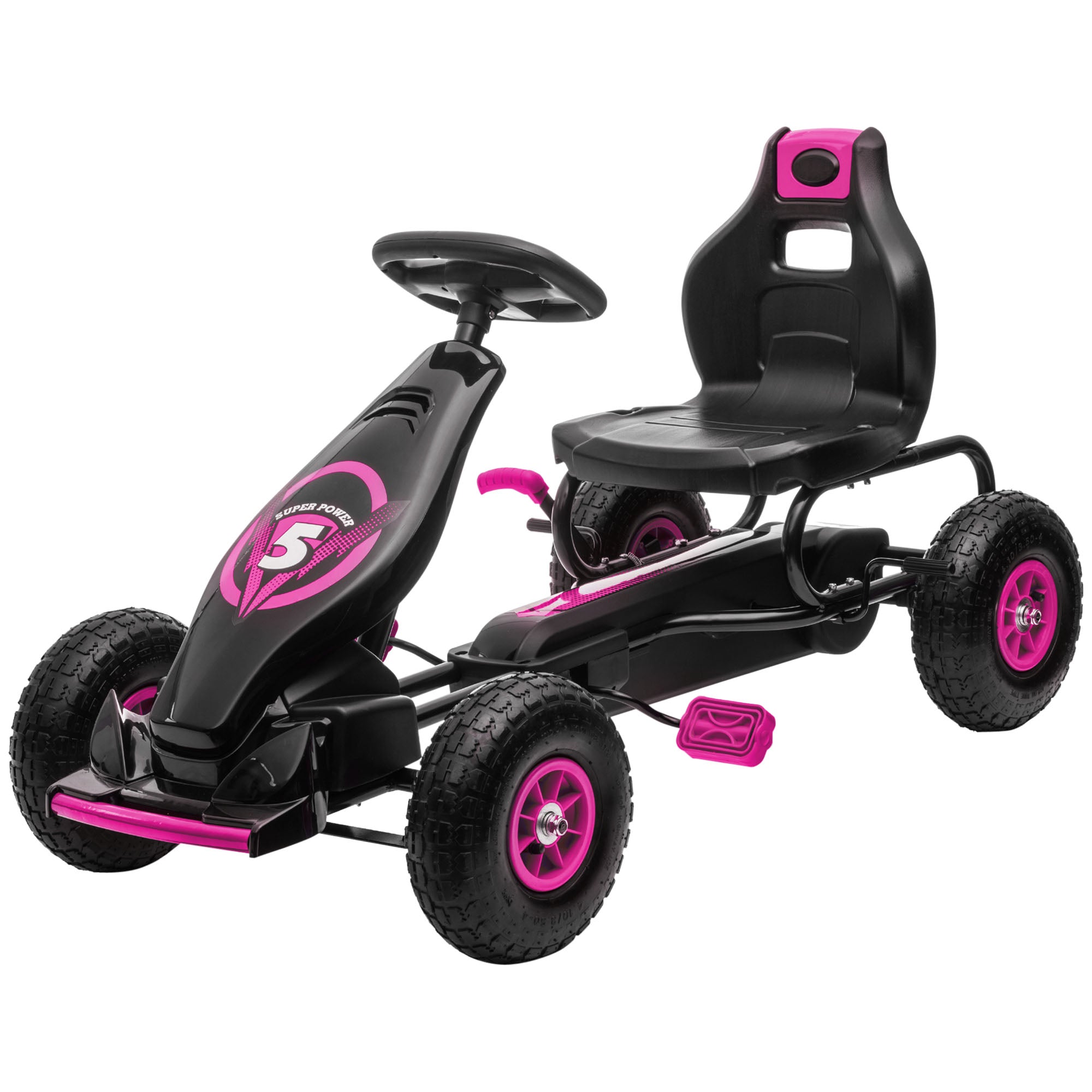 HOMCOM Kinder-Skelter, met Pedalen, Verstelbare Stoel, Geschikt voor Binnen en Buiten, vanaf 5 Jaar, Roze, 121 x 58 x 61 cm