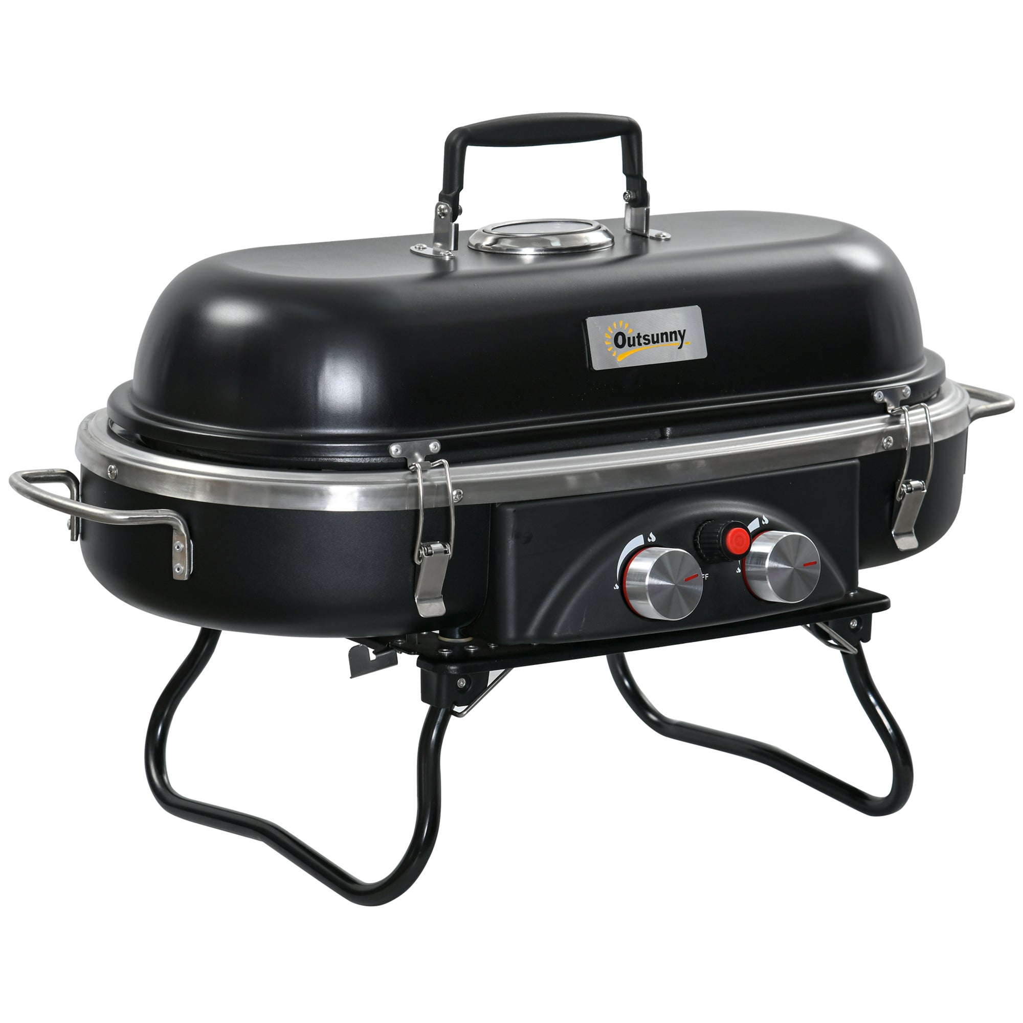 Outsunny Gasbarbecue 2,34 KW Opvouwbaar BBQ Tuinbarbecue incl 2 Roestvrijstalen Branders Drukverminderaar 66 x 34,5 x 37 cm Zwart