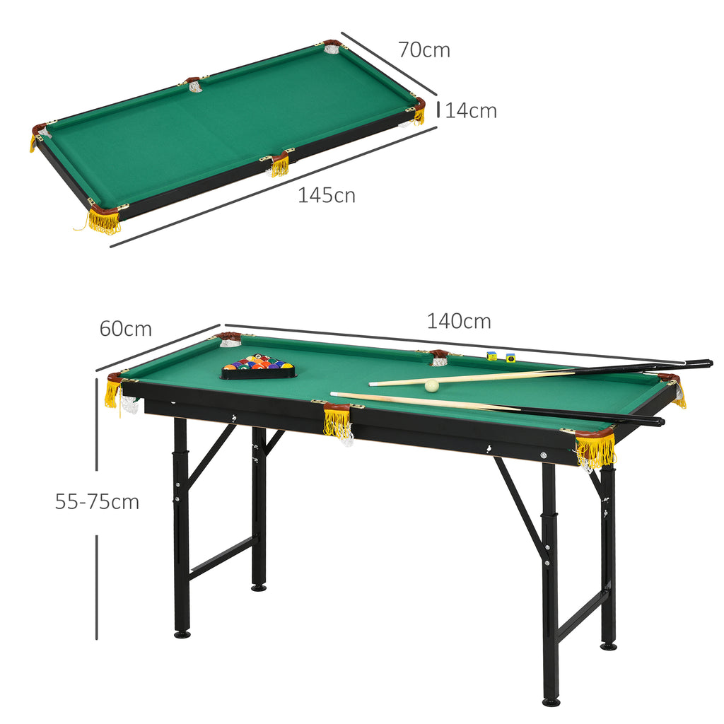 SPORTNOW Biljarttafel, inklapbaar, verstelbare hoogte, incl. driehoek/2 keus/16 ballen, Groen