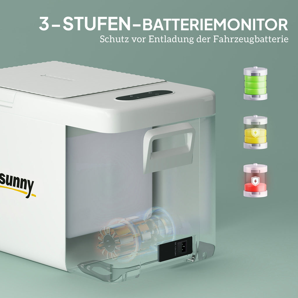 Outsunny 22 Liter Campingkoelkast, Autokoelkast, Koelbox met LED-Licht, AC- en DC-Adapter, Stille Werking, Crèmewit