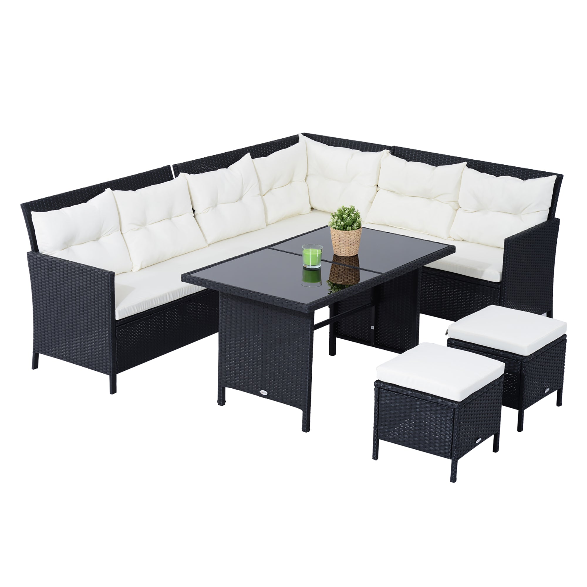 Outsunny 18-delige poly-rotan zitgroep bankstel tuinset fauteuil krukkenset