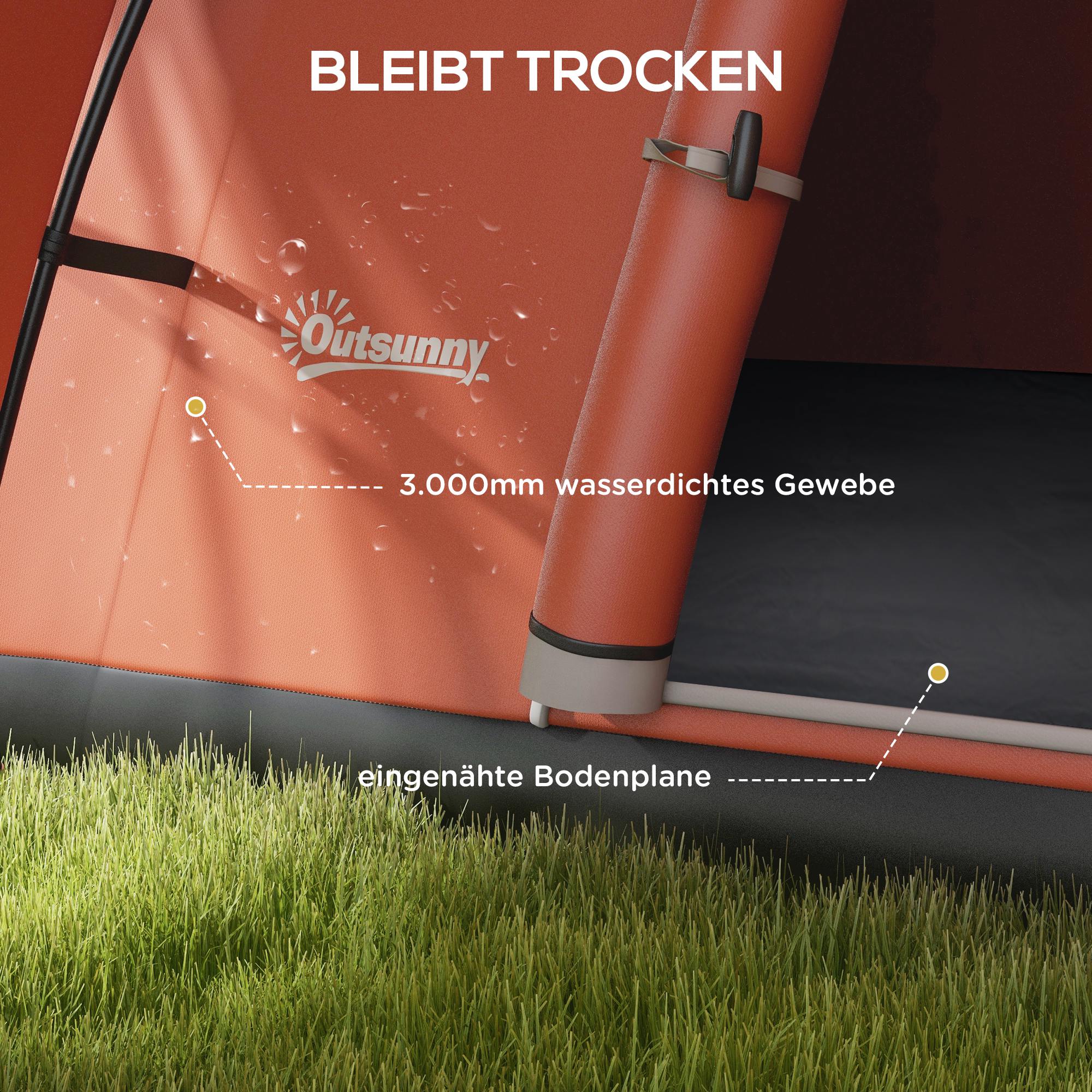 Outsunny Kampeertent voor 5-6 Pers., Familietent, waterdicht, met Voortent, 550L x 300B x 198Hcm, Oranje