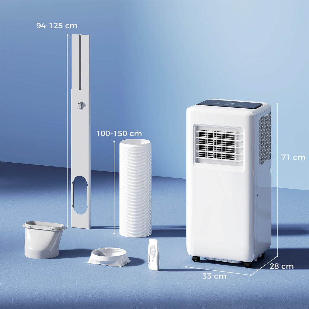 HOMCOM Draagbare Airconditioner met Meerdere Standen, LED-Display, Timer en Wielen, Wit