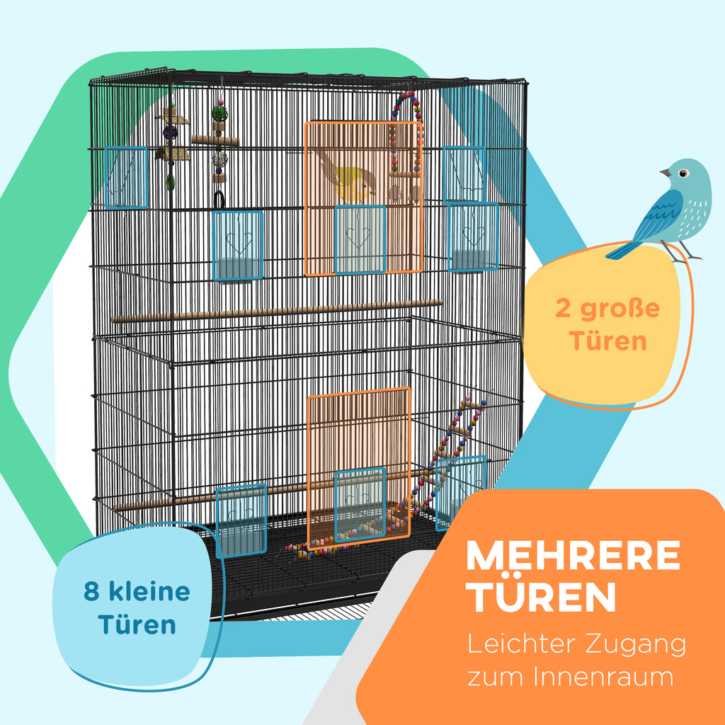 PawHut Vogelkooi inclusief Zitstokken, Vogelspeelgoed, Uitneembare Bodemlade, Zwart