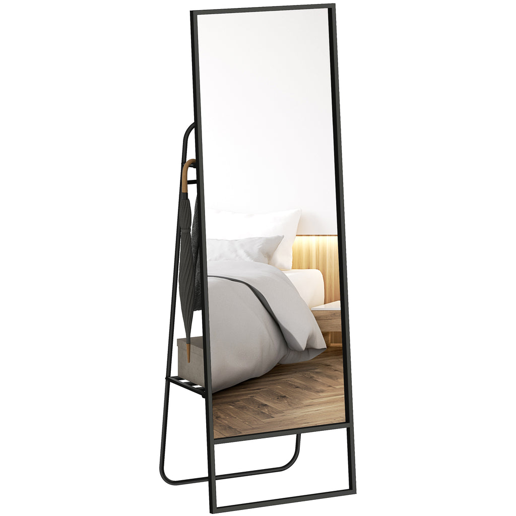 HOMCOM Volledige lichaamsspiegel, industrieel ontwerp, achterplank, 2 haken, metalen frame, voor slaapkamer, 157 x 50 cm, Zwart