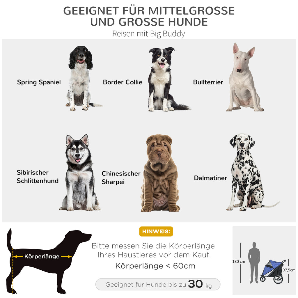 PawHut Hondenbuggy, inklapbaar, opklapbaar, Ligkussen, Stalen frame, Blauw/Zwart