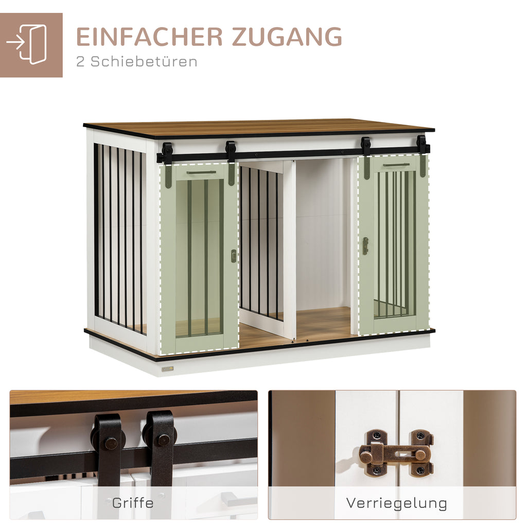 PawHut Hondenkooi met 2 Deuren, Hondenbox, Transportbox voor Honden, Rustiek Ontwerp, Vergrendelbaar, Wit