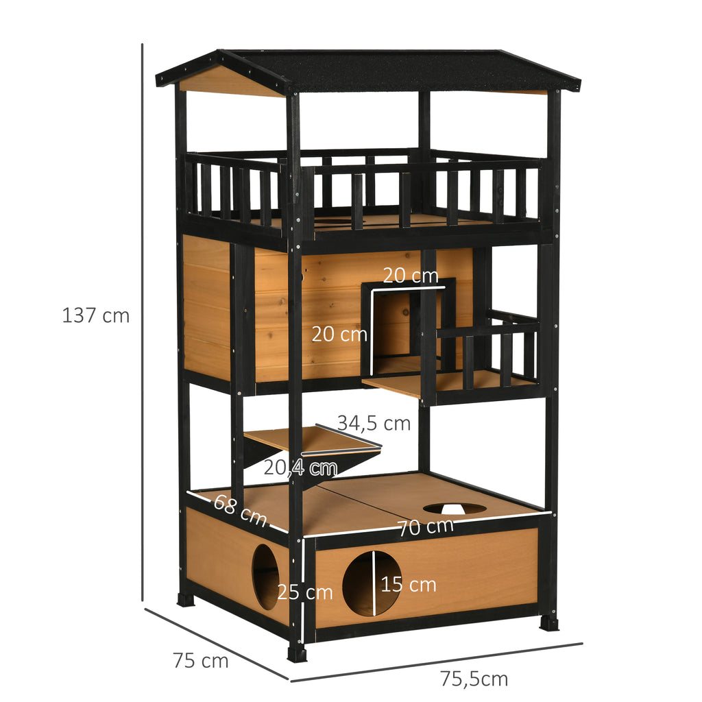 PawHut Outdoor Kattenhuis Kattenhut, weerbestendig, 75,5 cm x 75 cm x 137 cm, Geel