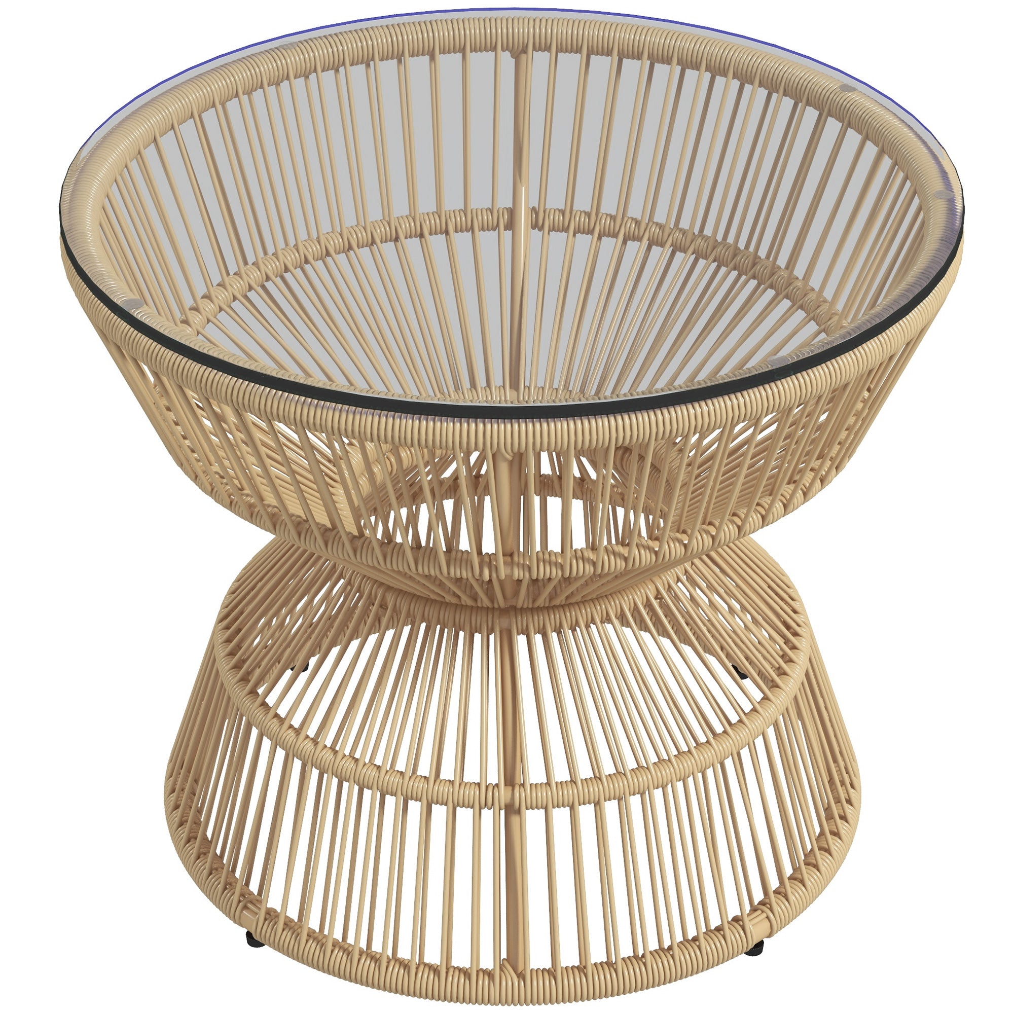 Outsunny Buitentafel Bijzettafel Tuinmeubel Rattan Bijzettafel, Glazen Blad, PE-Rattan, 60 cm x 60 cm x 50 cm, Natuurlijk
