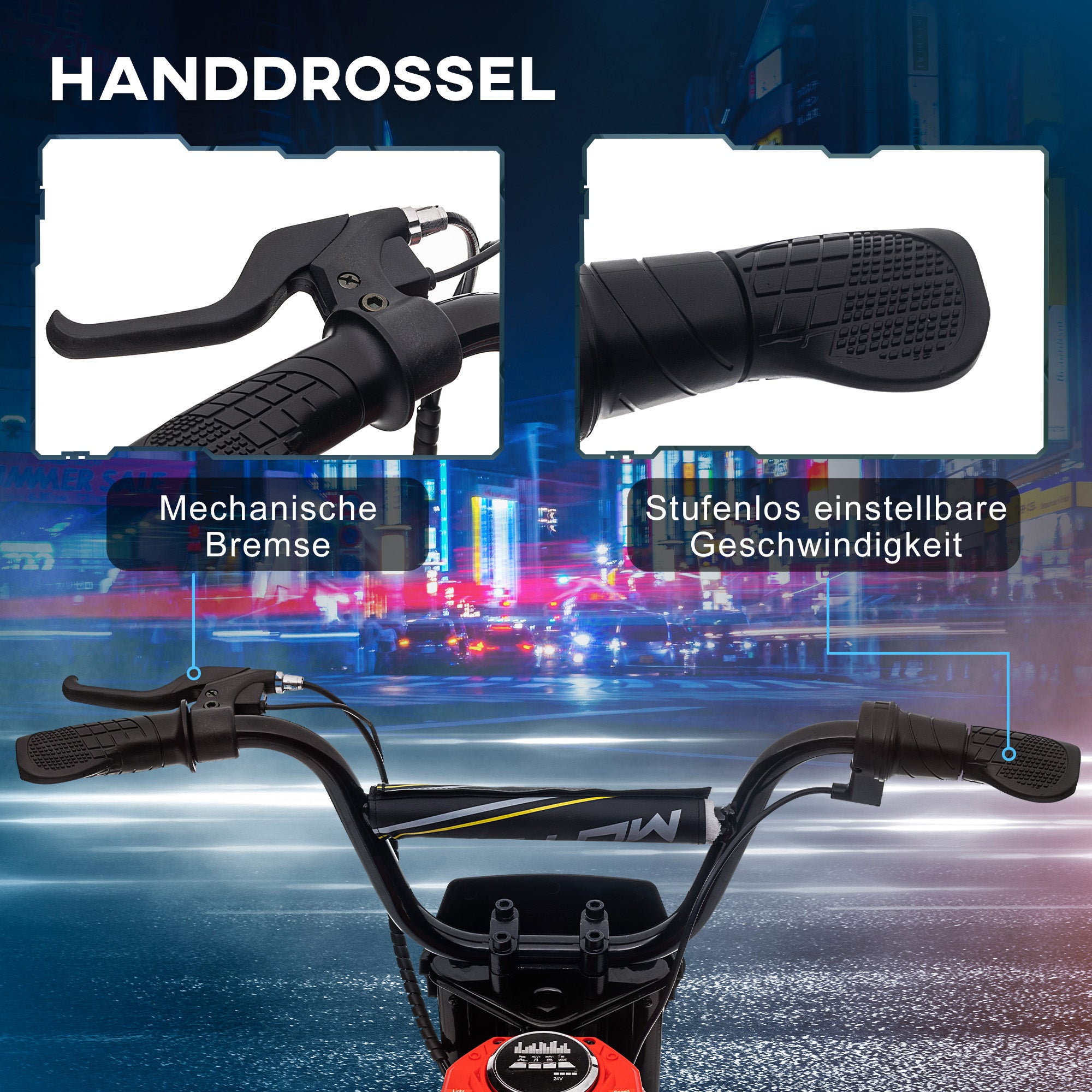 HOMCOM Elektrische Kindermotorfiets, 24V met Toeter en Verlichting, Draaigashendel, 8-16 km/u, 8-12 Jaar, Rood
