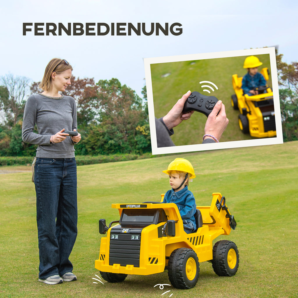 AIYAPLAY Elektrische Kindergraafmachine, Caterpillar Kipper, 3-5 km/u, met Afstandsbediening, 3-6 Jaar, Geel