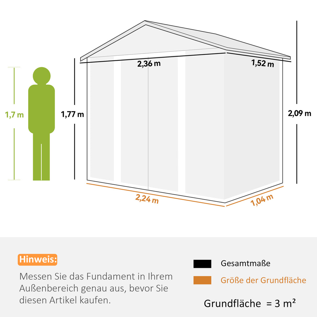 Outsunny Tuinschuur, gereedschapsschuur, tuinhuis met ramen, weerbestendig, houtlook, staal, 152 x 235,7 x 208,7 cm, Bruin
