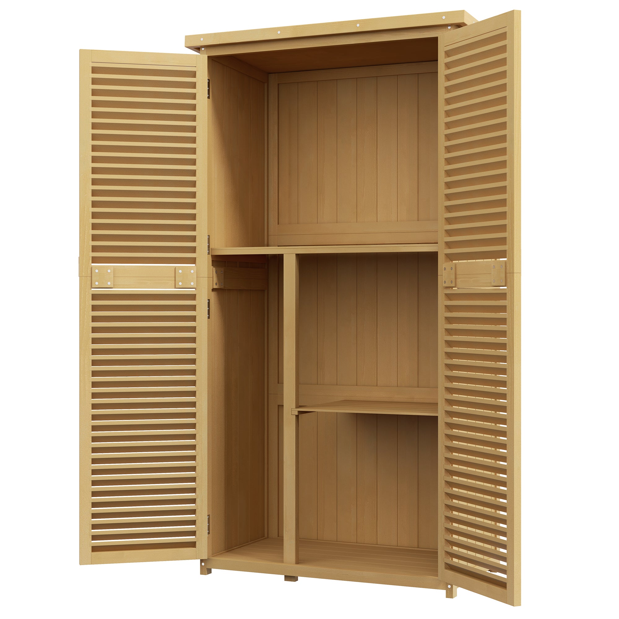 Outsunny Weerbestendige Tuinkast, 2 Deuren met Slot, Grenenhout, 87L x 46,5B x 160H cm, Lichtgeel