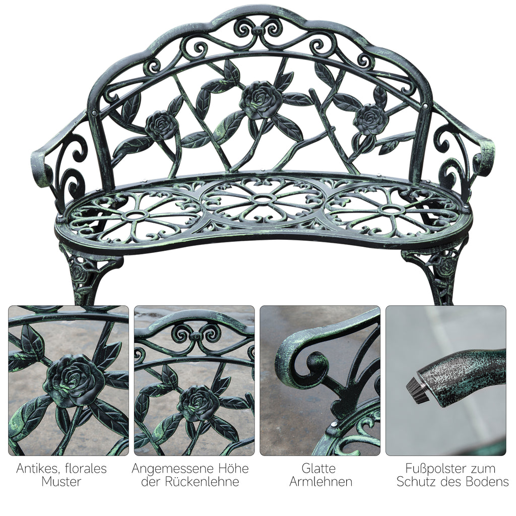 Metalen tuinbank zitbank parkbank tuinmeubel tweezitter bloemenbank antieke bank
