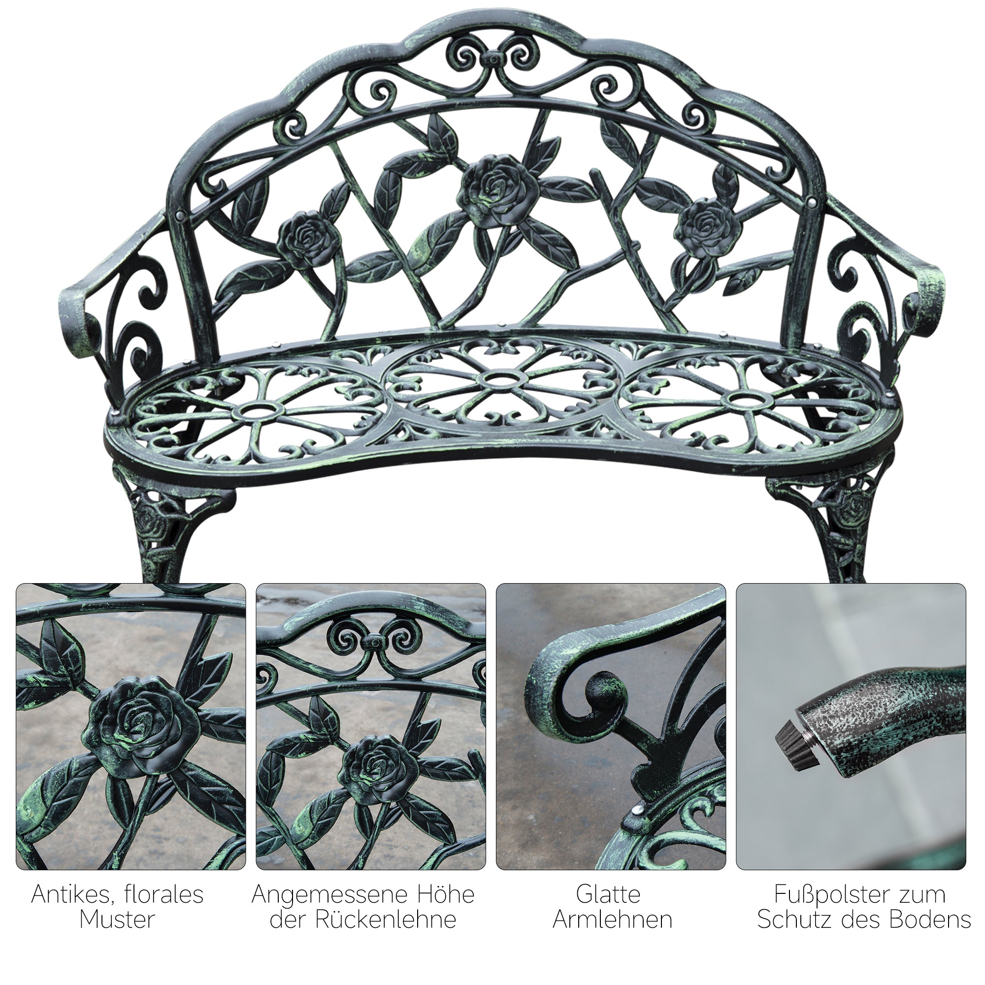 Metalen tuinbank zitbank parkbank tuinmeubel tweezitter bloemenbank antieke bank