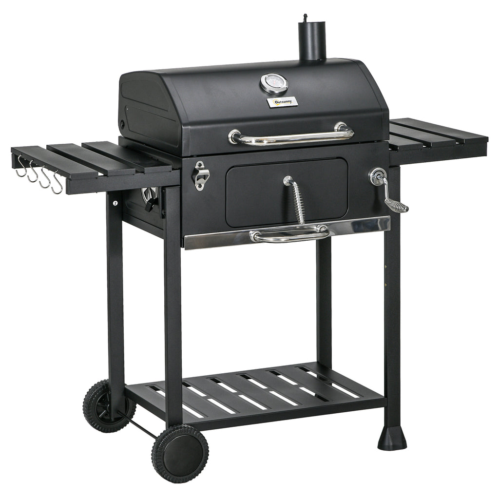 Outsunny Kolenbarbecue BBQ-grill Smoker, inclusief thermometer, flesopener, 120 x 64 x 114 cm, Zwart
