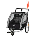 HOMCOM Kinderfietskar/Duwwagen met Remmen, Opvouwbaar, voor 2 Kinderen, Grijs/Zwart