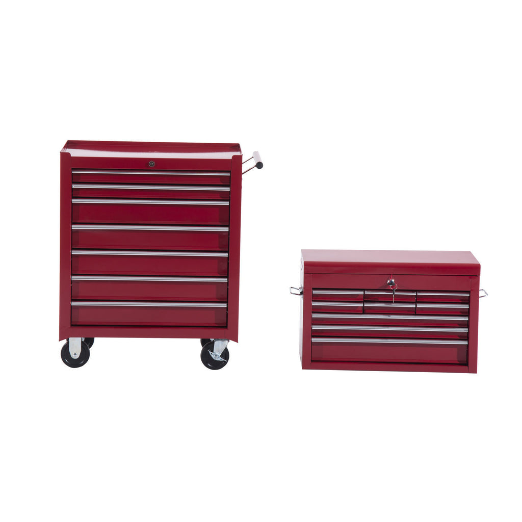 HOMCOM® mobiele werkplaatswagen, afsluitbaar met 16 schuifladen, rood / schuiflade gereedschapwagen wagen met wielen  gereedschapskist (rood)
