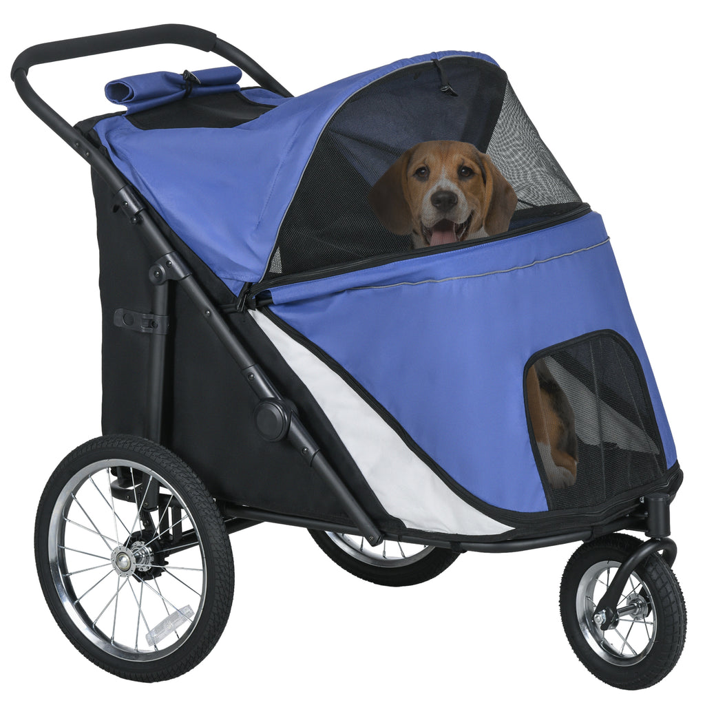 PawHut Hondenbuggy, inklapbaar, opklapbaar, Ligkussen, Stalen frame, Blauw/Zwart