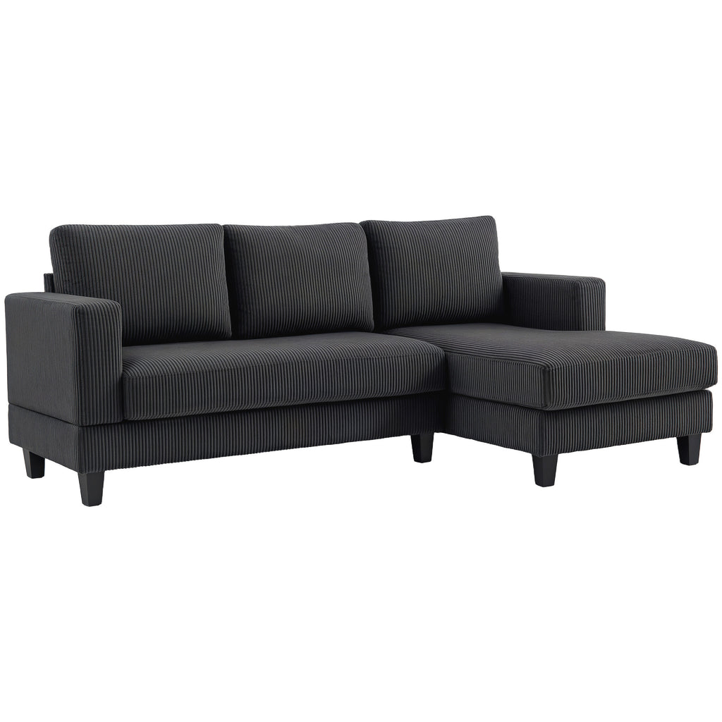 HOMCOM Hoekbank, L-vormige 3-zitsbank met Chaise Longue, Houtconstructie, 8 Poten, Corduroy Stof, Schuimstofbekleding, Grijs
