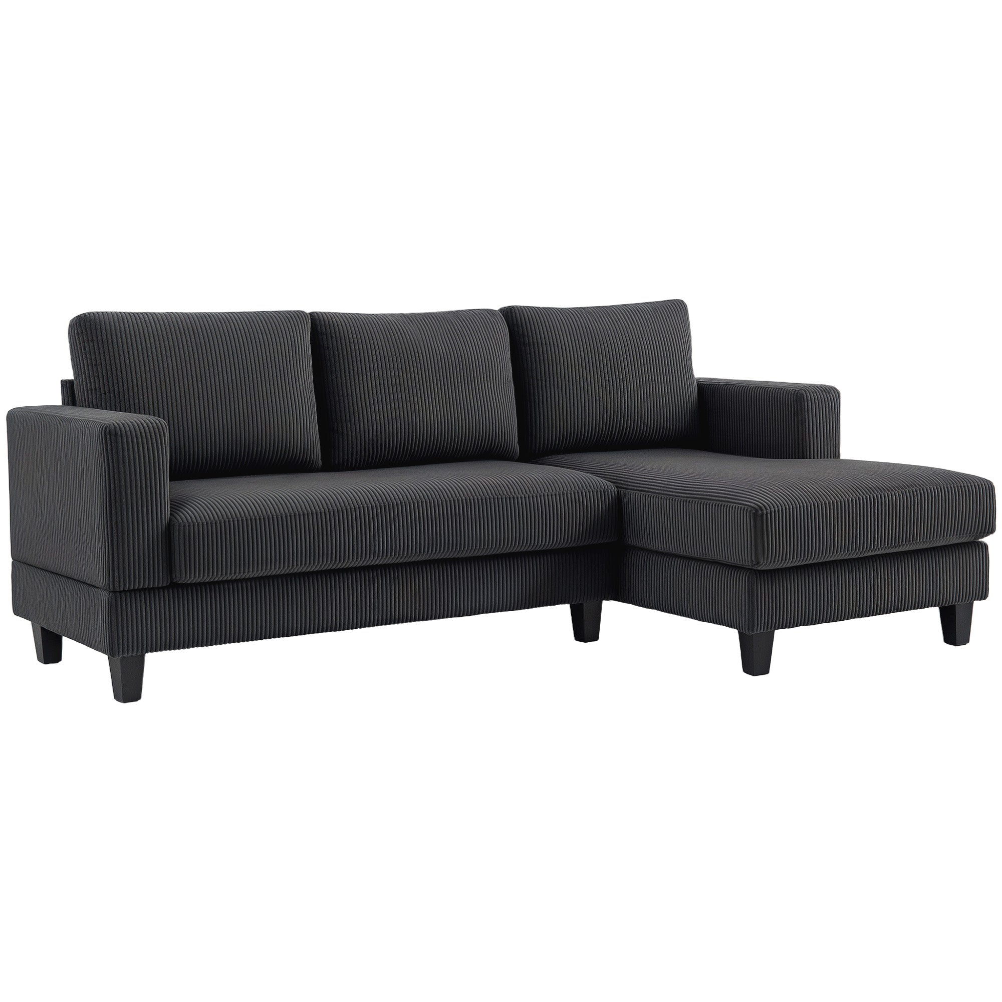 HOMCOM Hoekbank, L-vormige 3-zitsbank met Chaise Longue, Houtconstructie, 8 Poten, Corduroy Stof, Schuimstofbekleding, Grijs