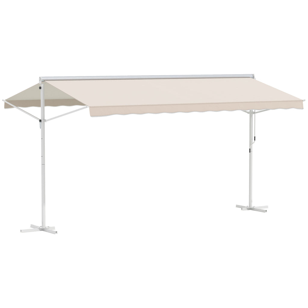 Outsunny Staande luifel met knikarm tuinluifel luifel zwengel crème 4,5 x 3,42 m