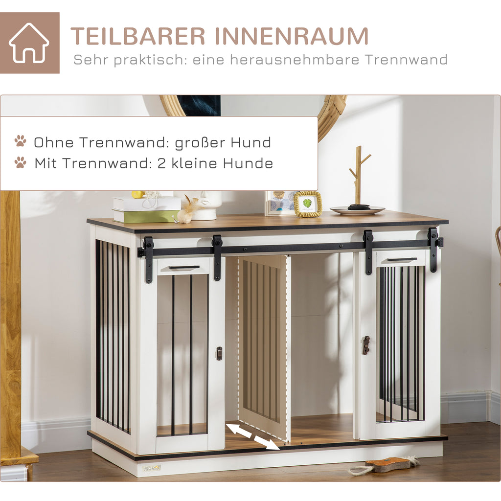 PawHut Hondenkooi met 2 Deuren, Hondenbox, Transportbox voor Honden, Rustiek Ontwerp, Vergrendelbaar, Wit