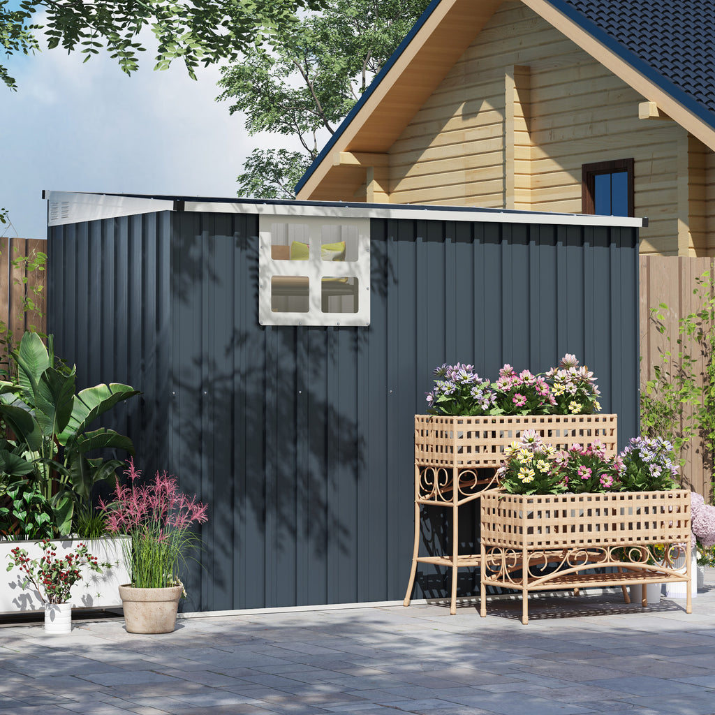 Outsunny Tuinopbergschuur, gereedschapsschuur voor tuingereedschap, venster, ventilatieopeningen, afsluitbaar, staal, donkergrijs