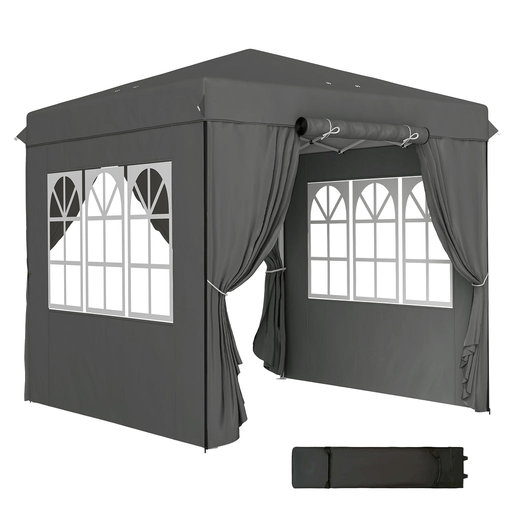 Outsunny 2,5 x 2,5 m Pop-up Paviljoen met Zijwanden en Transporttas, UPF50+ Hoogte Verstelbaar Tuinpaviljoen, Donkergrijs