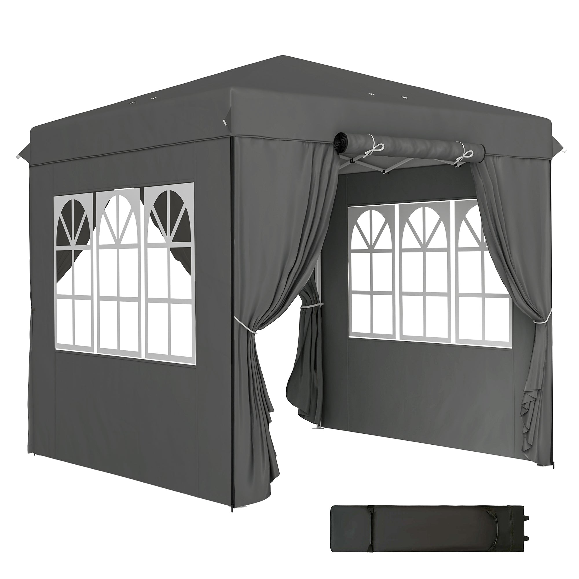 Outsunny 2,5 x 2,5 m Pop-up Paviljoen met Zijwanden en Transporttas, UPF50+ Hoogte Verstelbaar Tuinpaviljoen, Donkergrijs