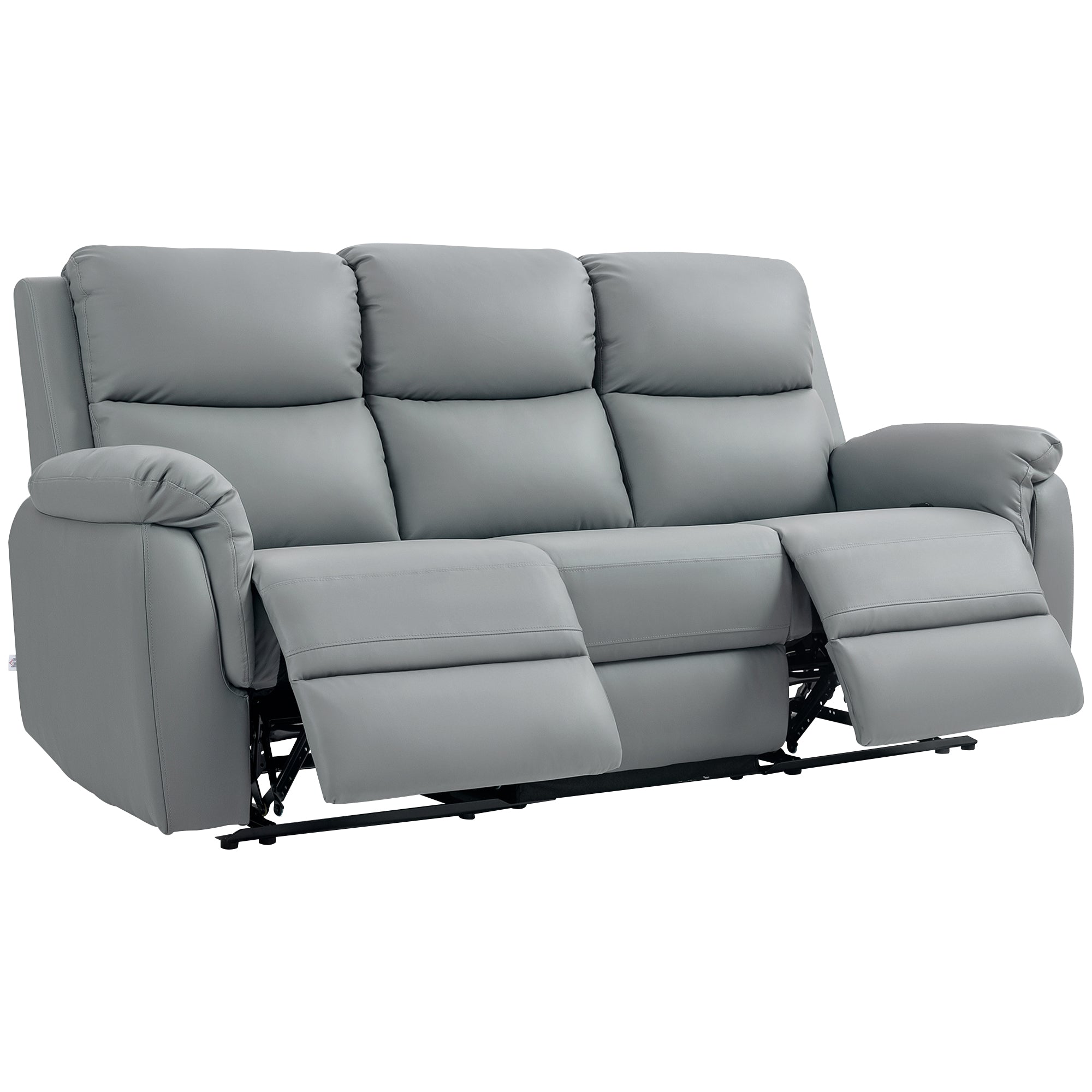 HOMCOM 3-zits Sofa, Links en Rechts Leunend, Aanpasbare Voetsteun, Kunstleder, Voor Woonkamer, Donkergrijs
