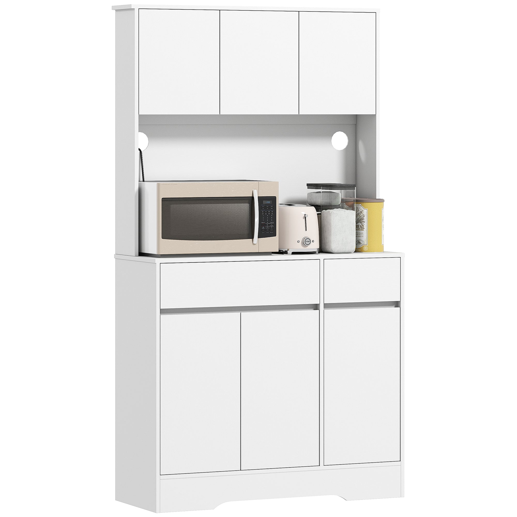 HOMCOM Keukenkast met Open Werkblad, 6 Kastdeuren, 2 Laden, Verstelbare Planken, Kabelgaten, Spaanplaat, Wit
