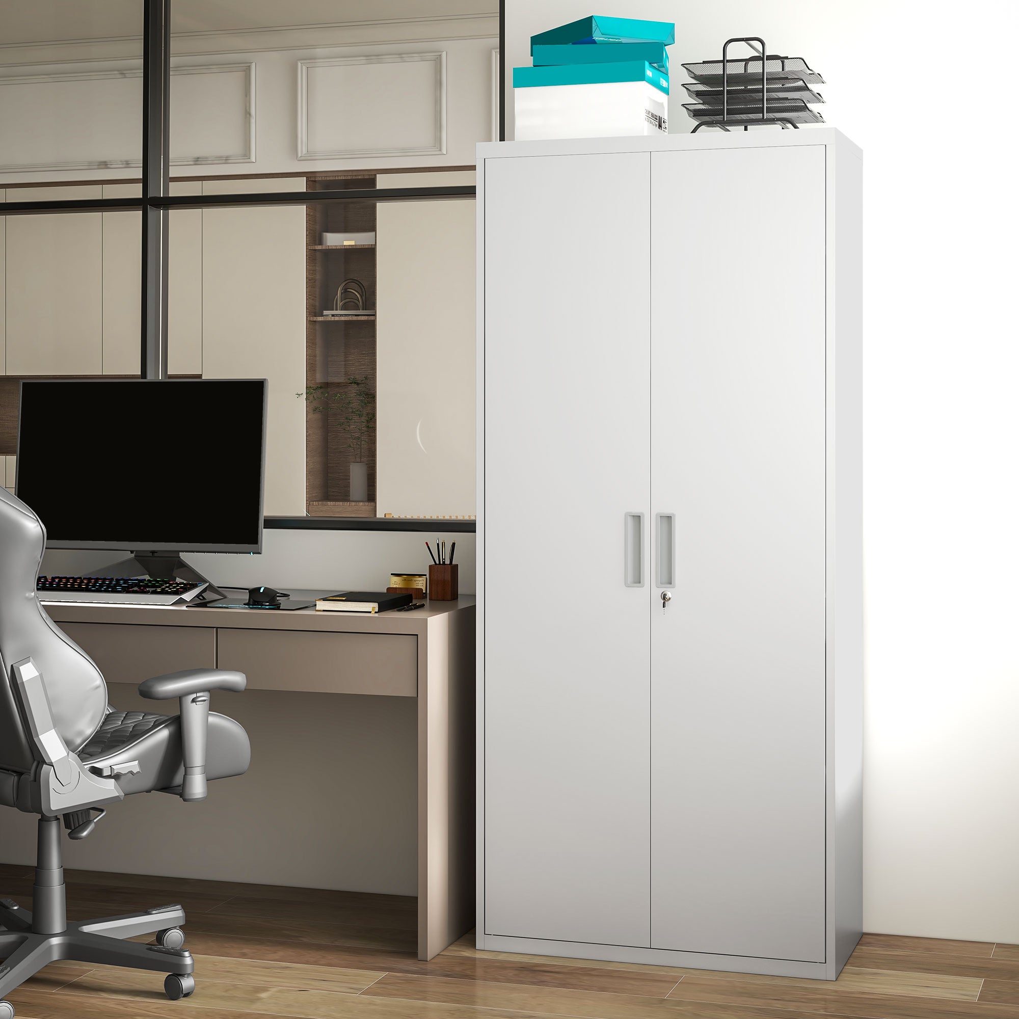 HOMCOM Archiefkast, Kantoorkast, 5 Schappen, Metaal, 80B x 40D x 180H cm, Wit