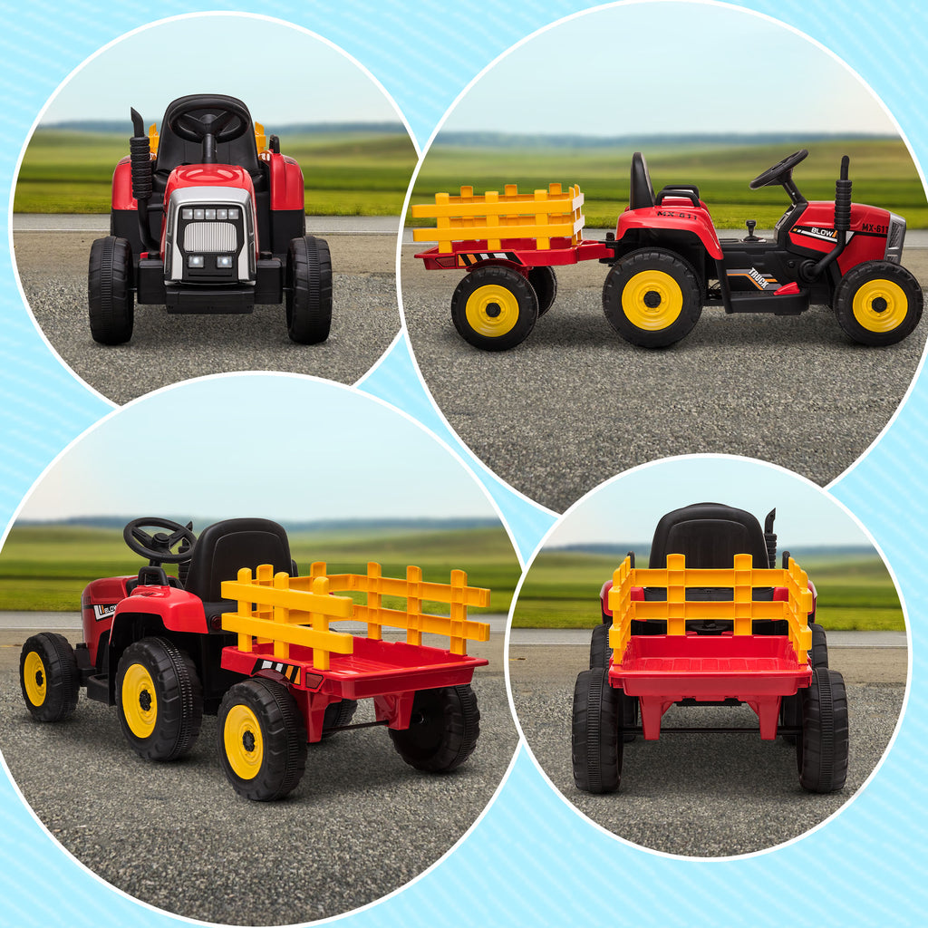 HOMCOM Elektrische kinderauto, kindertractor, inclusief ouderlijke afstandsbediening, maximale snelheid van 6 km/u; Rood + Zwart