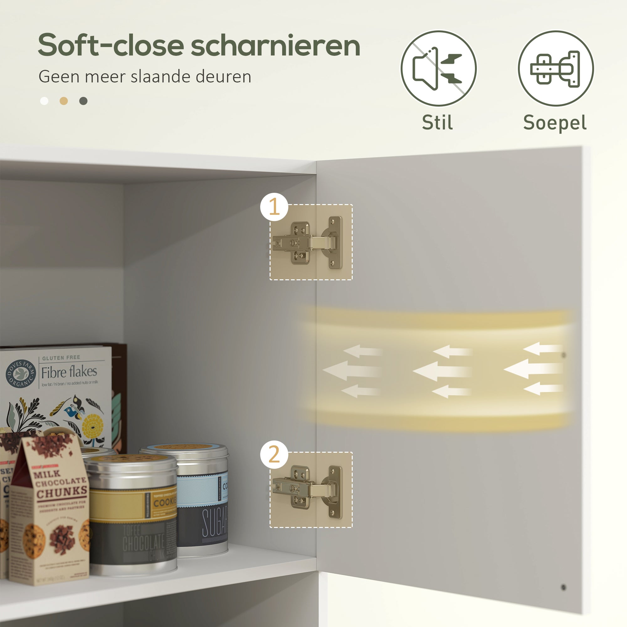 HOMCOM Keukenkast, Voorraadkast voor Keuken, Woonkamer, Eetkamer, Kasten, Rekken, Magnetronplank, Spaanplaat, Wit