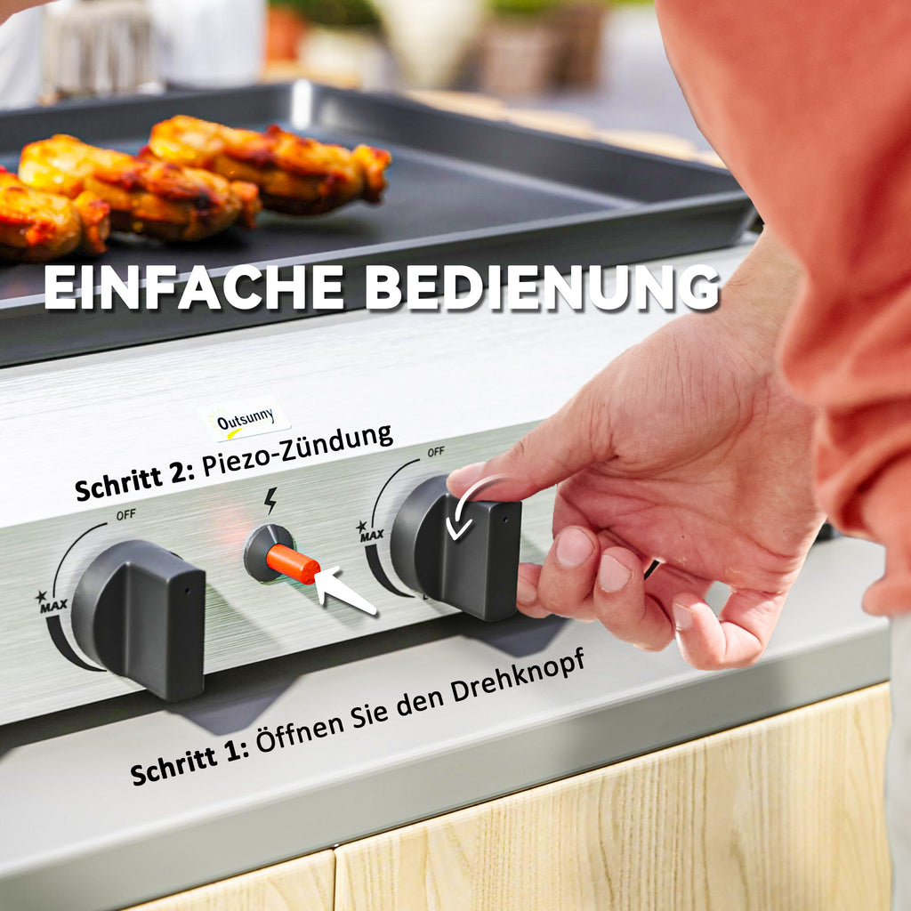 Outsunny Gasbarbecue met 8000BTU/2,4 KW, Grillwagen incl. 4 Roestvrijstalen Branders, Drukregelaar 44 x 44,5 x 19 cm Zilver+Zwart