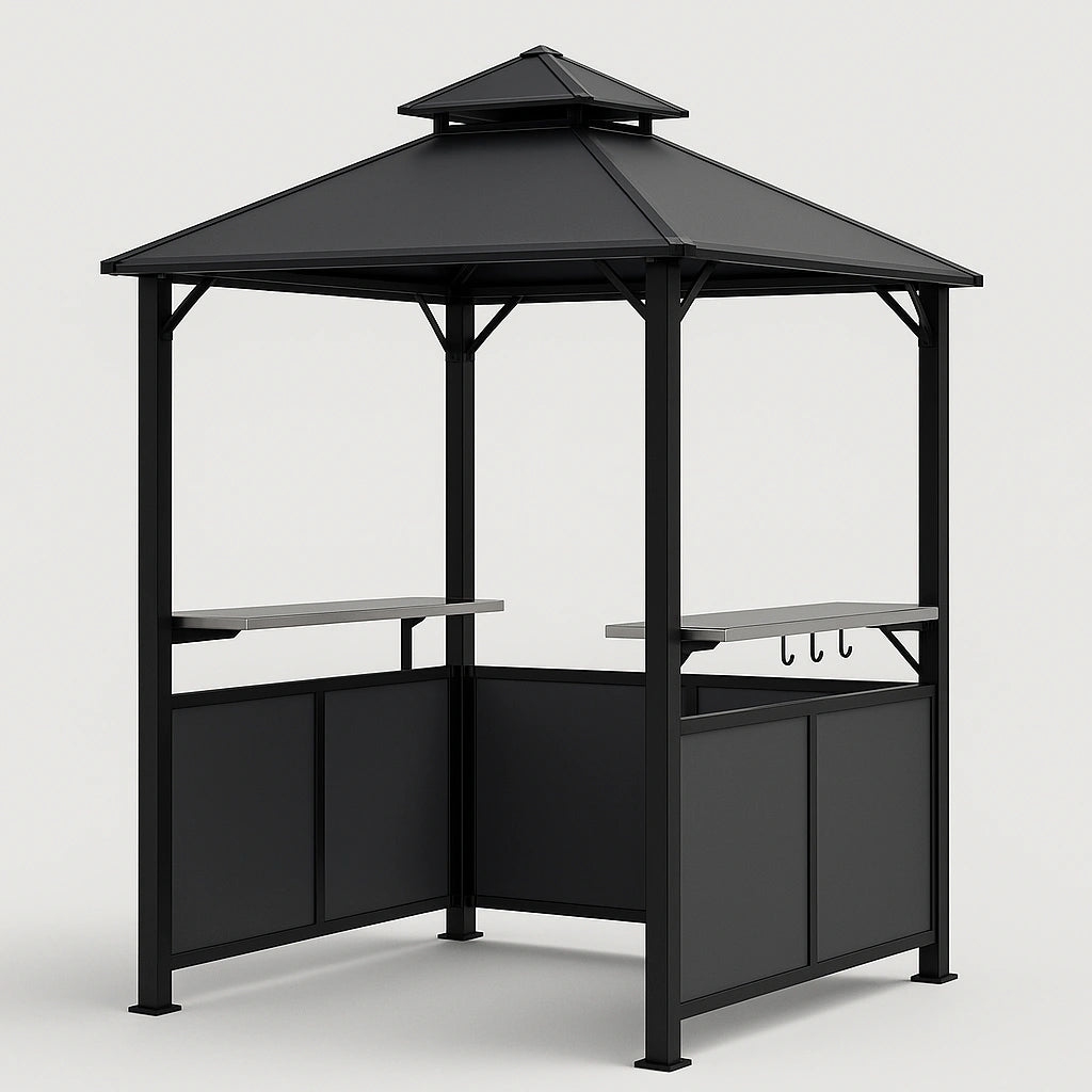 Sort metal udendrs grillpavillon til terrasse eller have, 240 cm x 150 cm x 260 cm