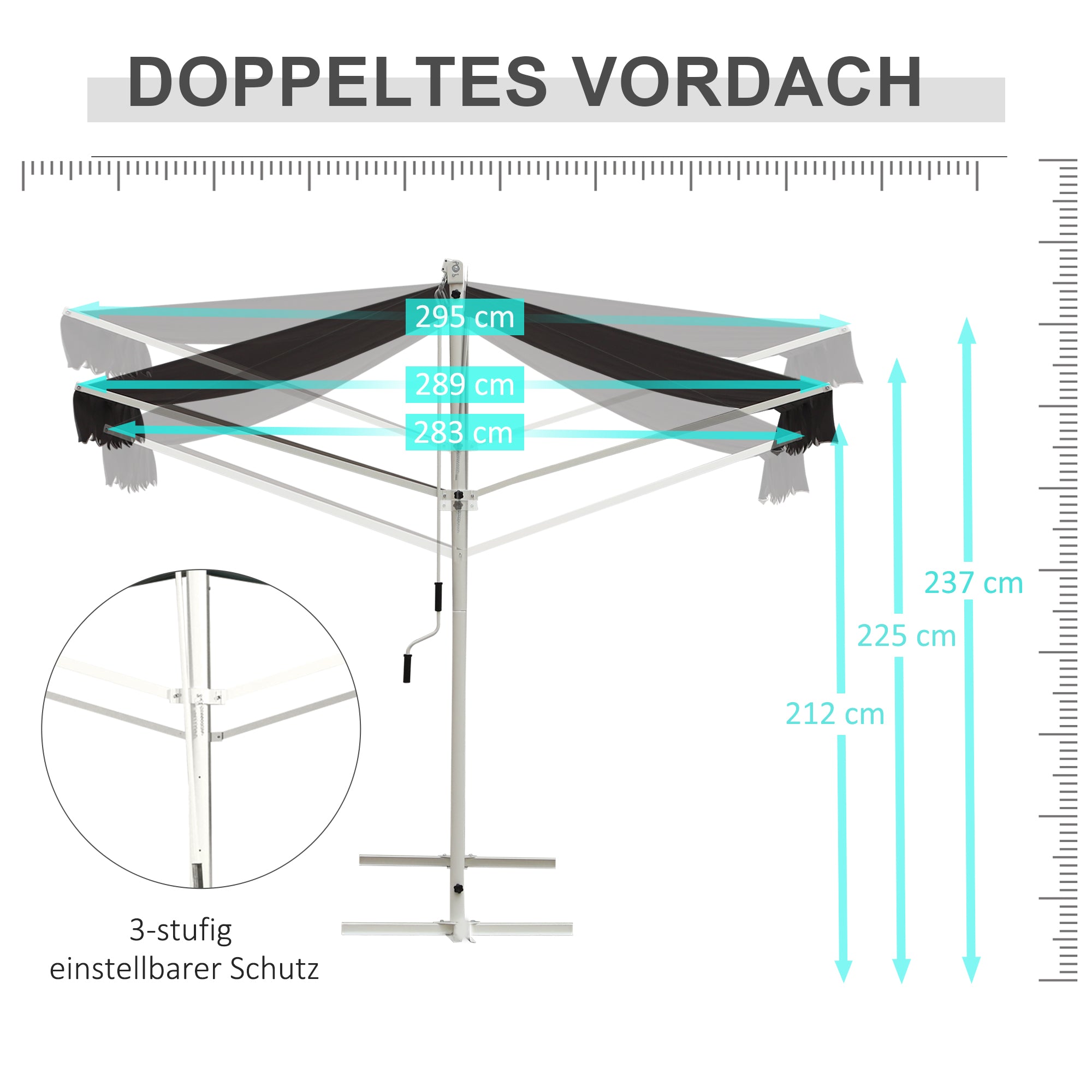Outsunny Staande luifel met knikarm tuinluifel luifel zwengel grijs 3,95 x 2,94 m