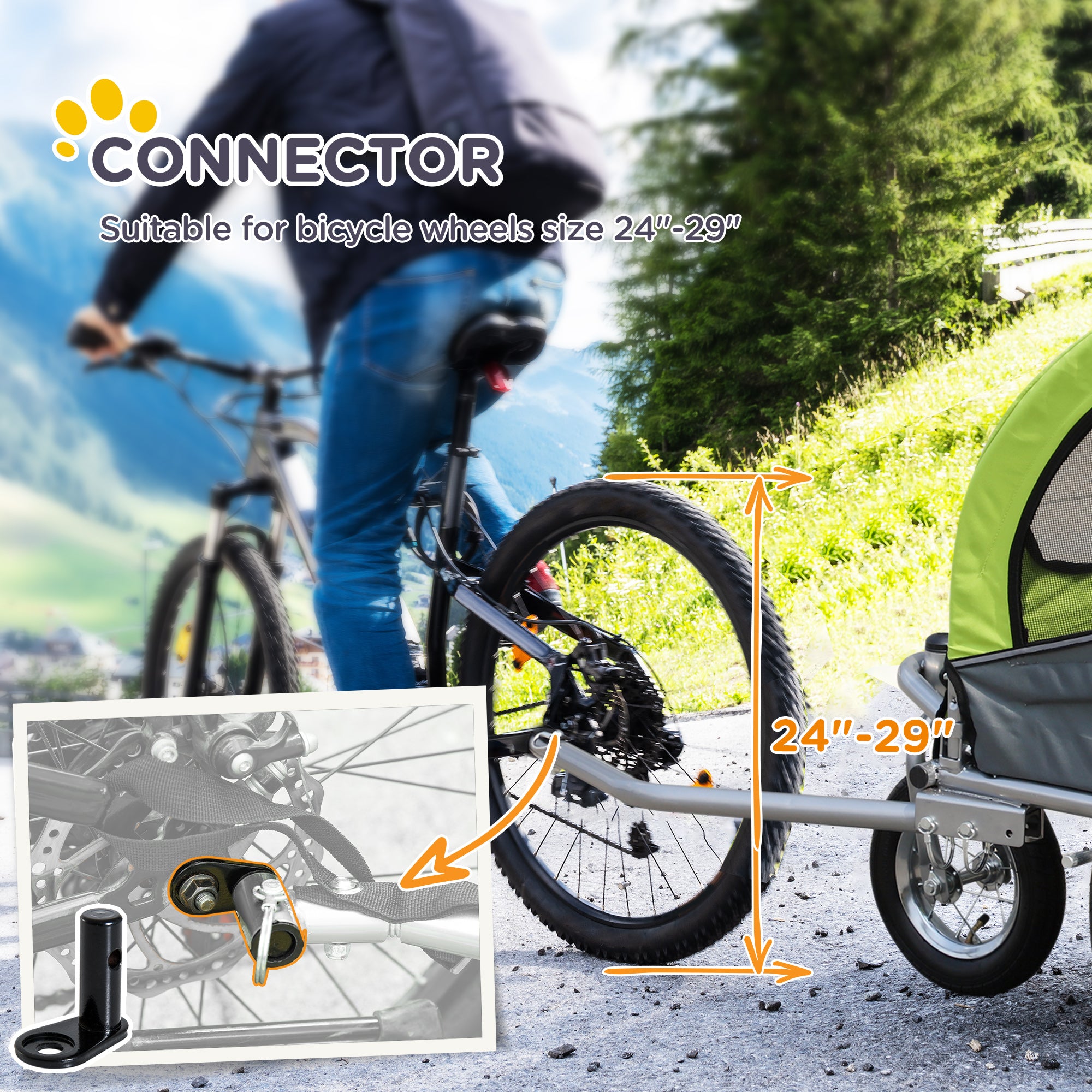 PawHut 2 in 1 hondenaanhanger fietskar jogger vlag regenhoes voor honden 4 kleuren