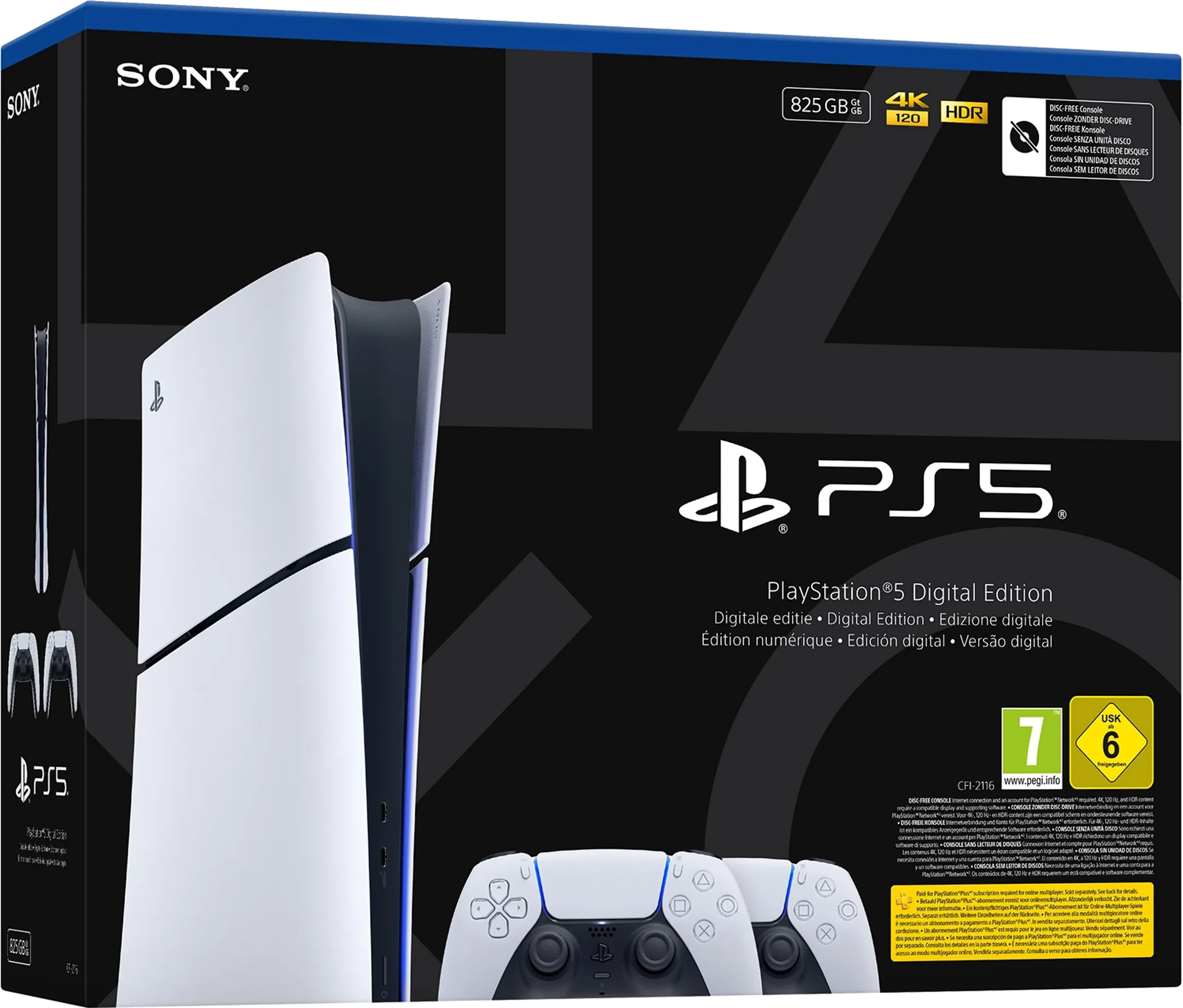 Sony PlayStation 5 Digital Edition (Slim) + Twee DualSense Draadloze Controllers