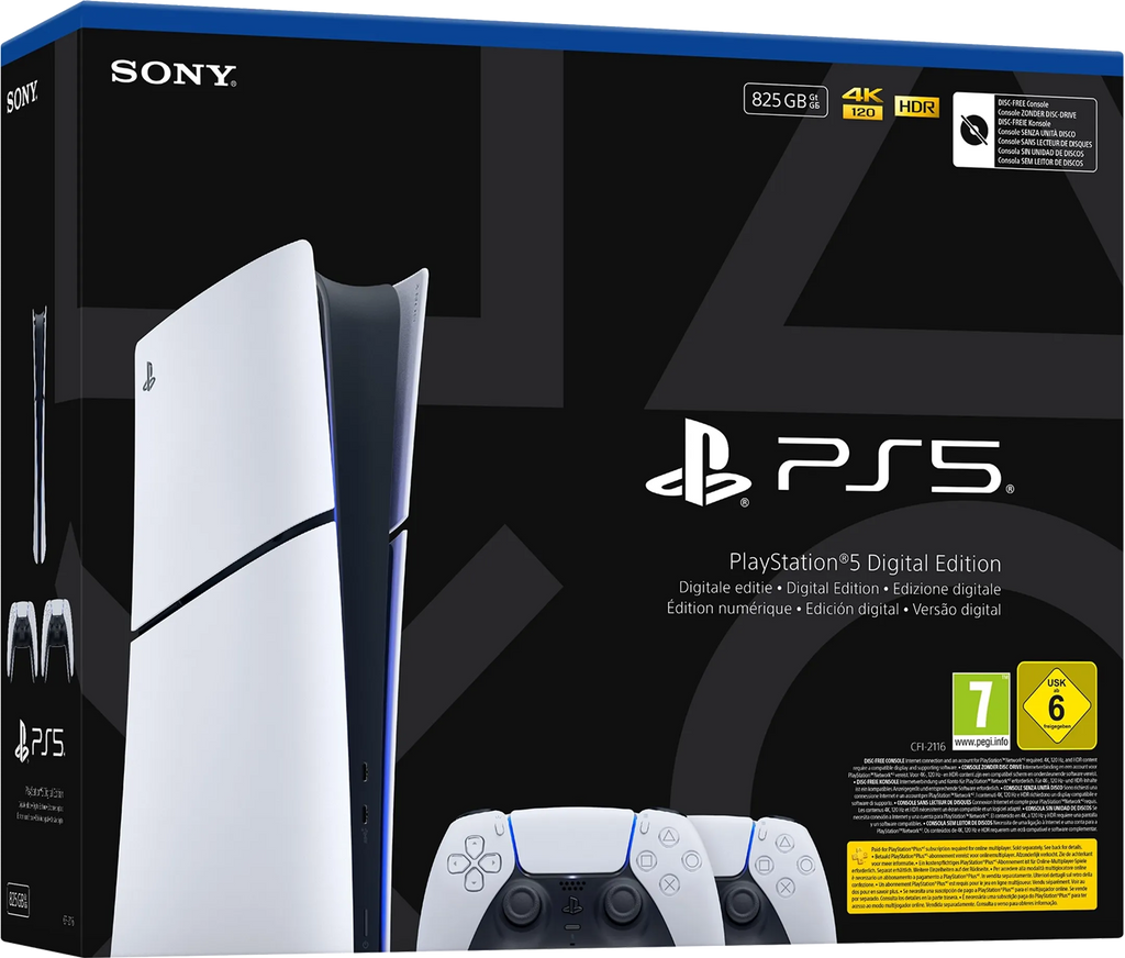 Sony PlayStation 5 Digital Edition (Slim) + Twee DualSense Draadloze Controllers