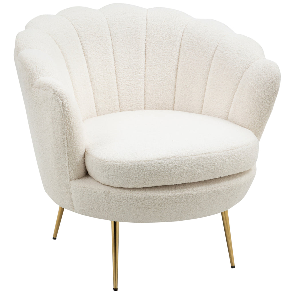HOMCOM Fauteuil in Schelpvorm, Relaxstoel, Ontspanningsstoel, Metalen Poten in Goudlook, 79D x 77B x 77H cm, Wit