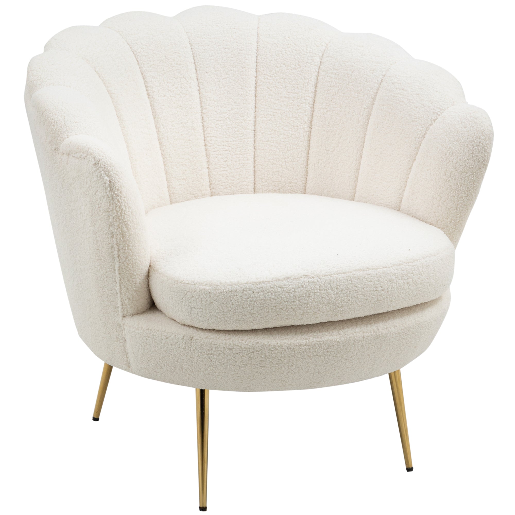 HOMCOM Fauteuil in Schelpvorm, Relaxstoel, Ontspanningsstoel, Metalen Poten in Goudlook, 79D x 77B x 77H cm, Wit