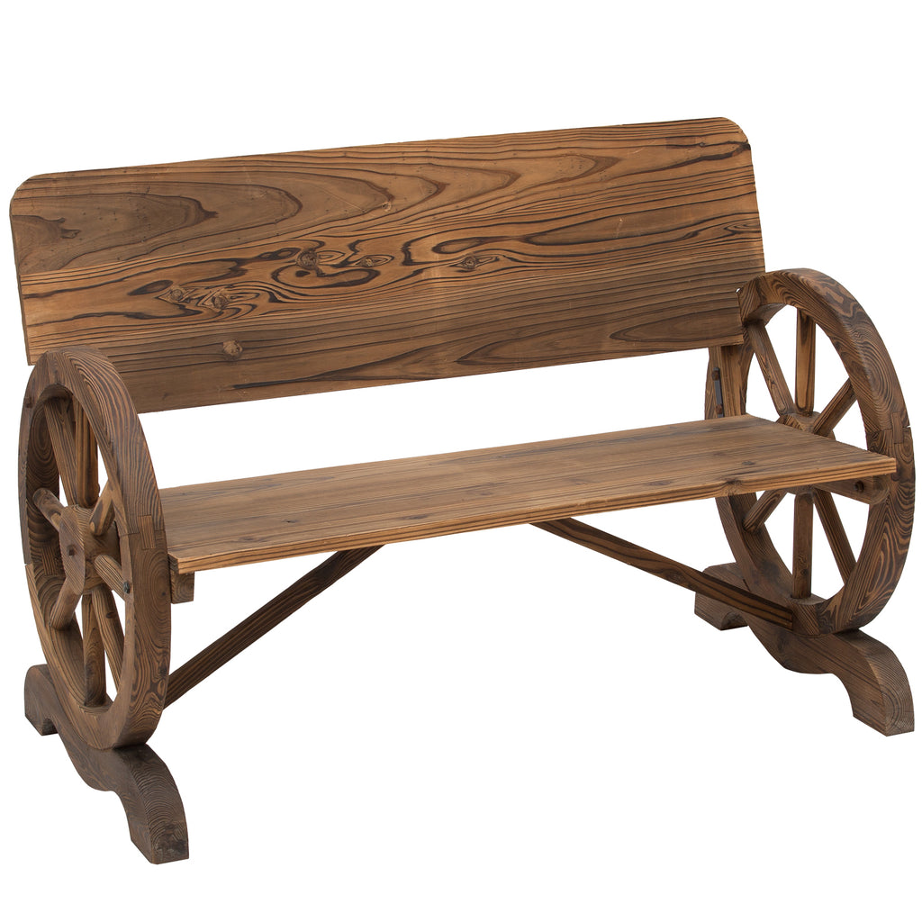 Outsunny Tuinbank bank tuinmeubelen armleuning wagen wielen design massief hout bruin