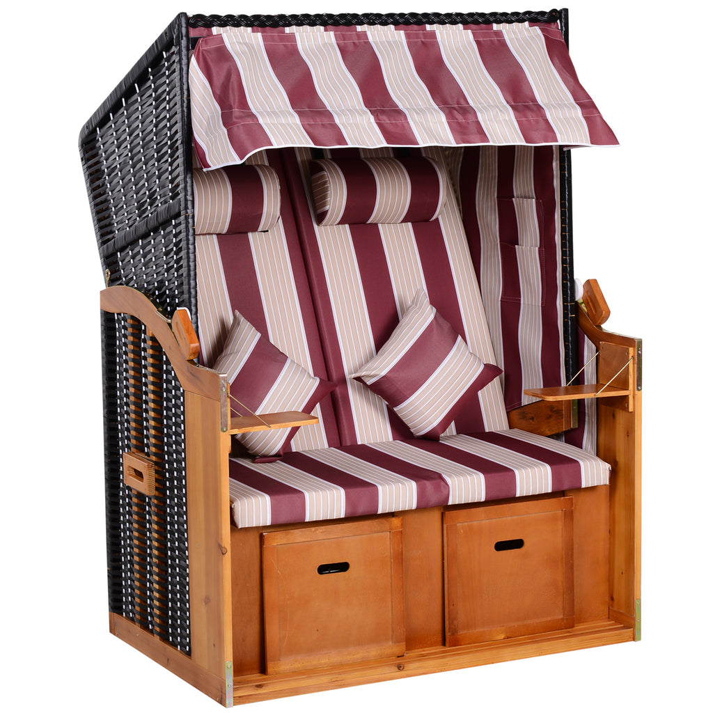 Dubbele ligstoel met dak dubbele ligstoel chaise longue voetensteun PE rotan rood