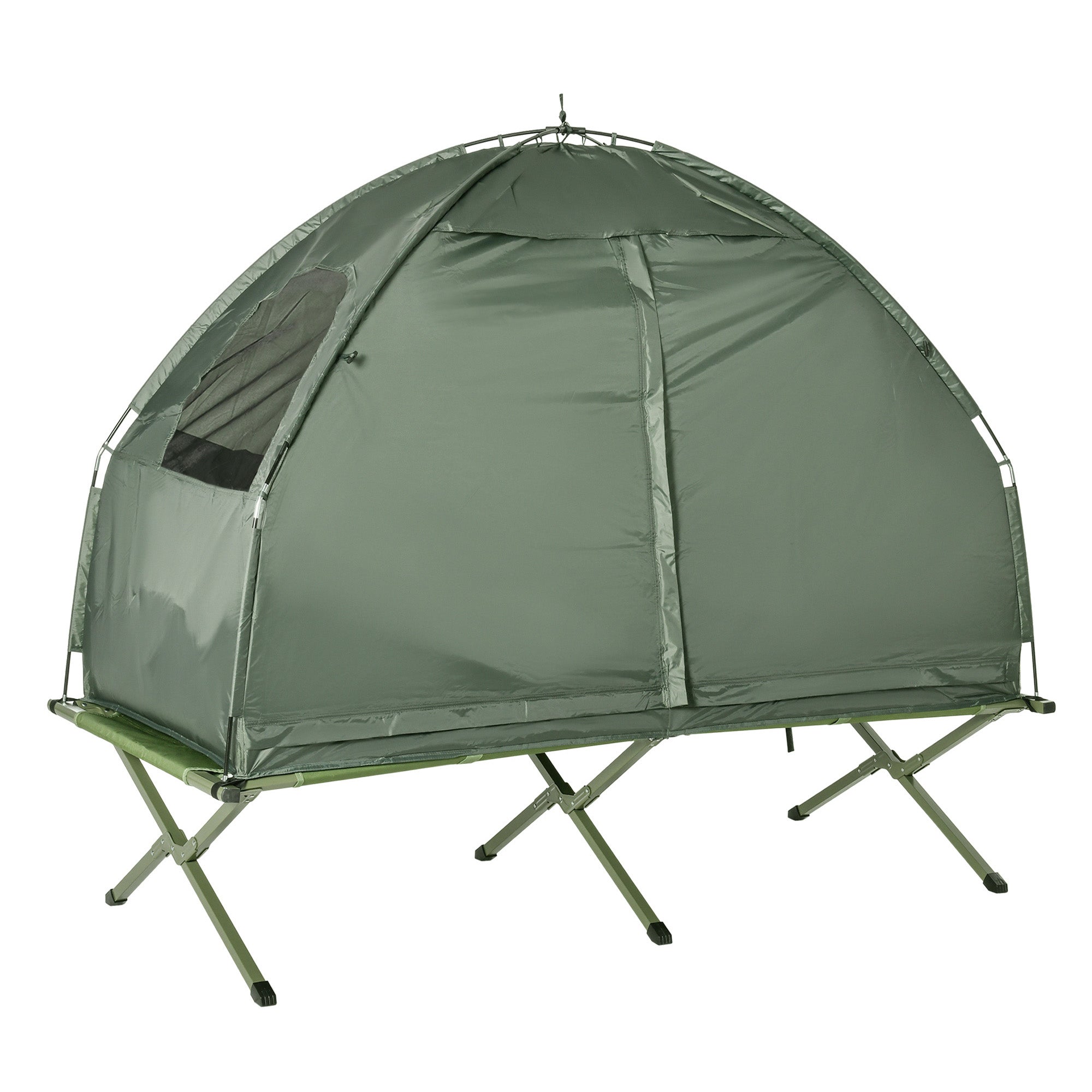 Outsunny Campingbed voor volwassenen - 4-in-1 set met tent, slaapzak, matras en waterdichte comfortabel opvouwbare, donkergroen