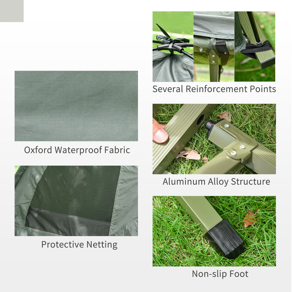 Outsunny Campingbed voor volwassenen - 4-in-1 set met tent, slaapzak, matras en waterdichte comfortabel opvouwbare, donkergroen
