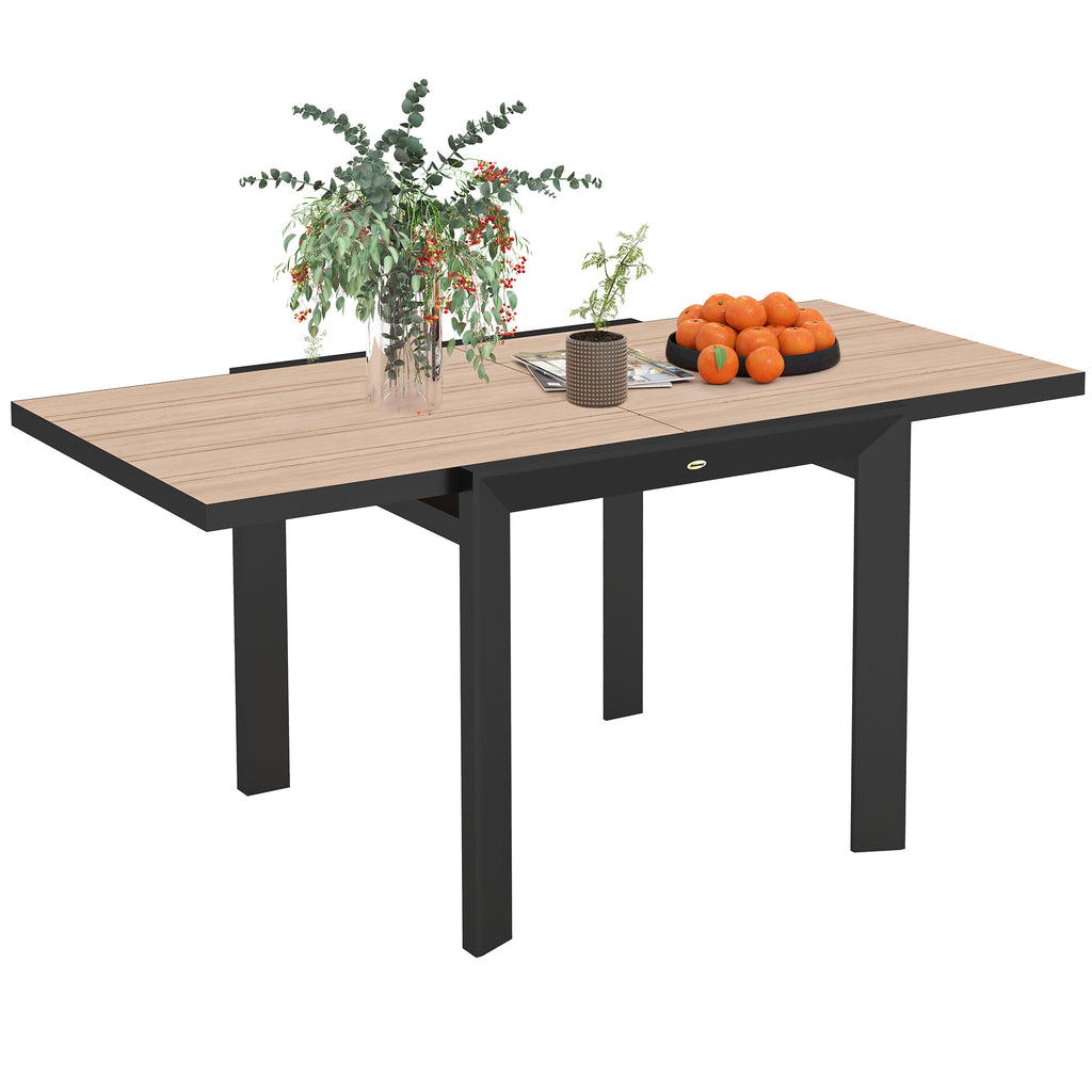Outsunny Weerbestendige Uitschuifbare Aluminium Tuintafel 80/160x80 cm voor 6 Personen in Natuurhout Look