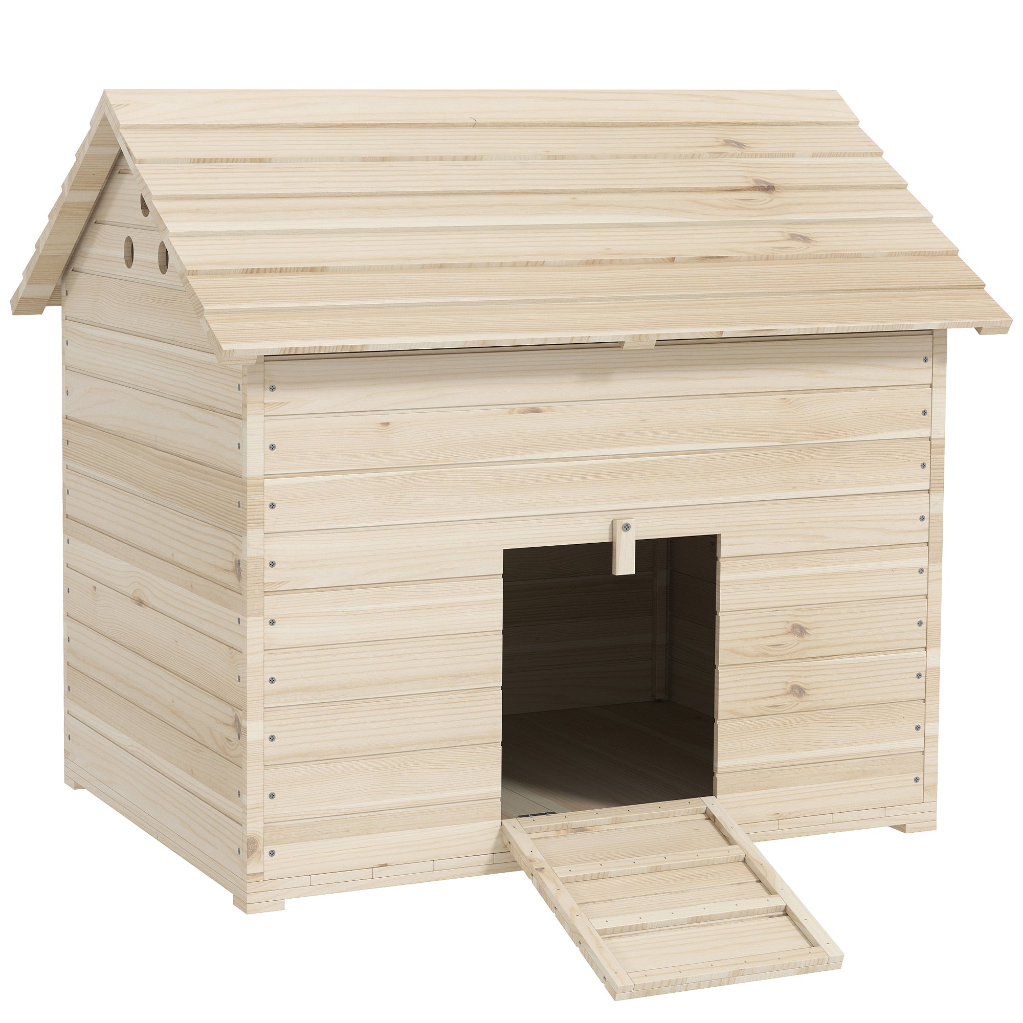 PawHut Eendenhuis met Opklapbaar Schuindak, Pluimveehuis met Verhoogde Bodem en Helling, Dennenhout, 100 x 82,5 x 91 cm