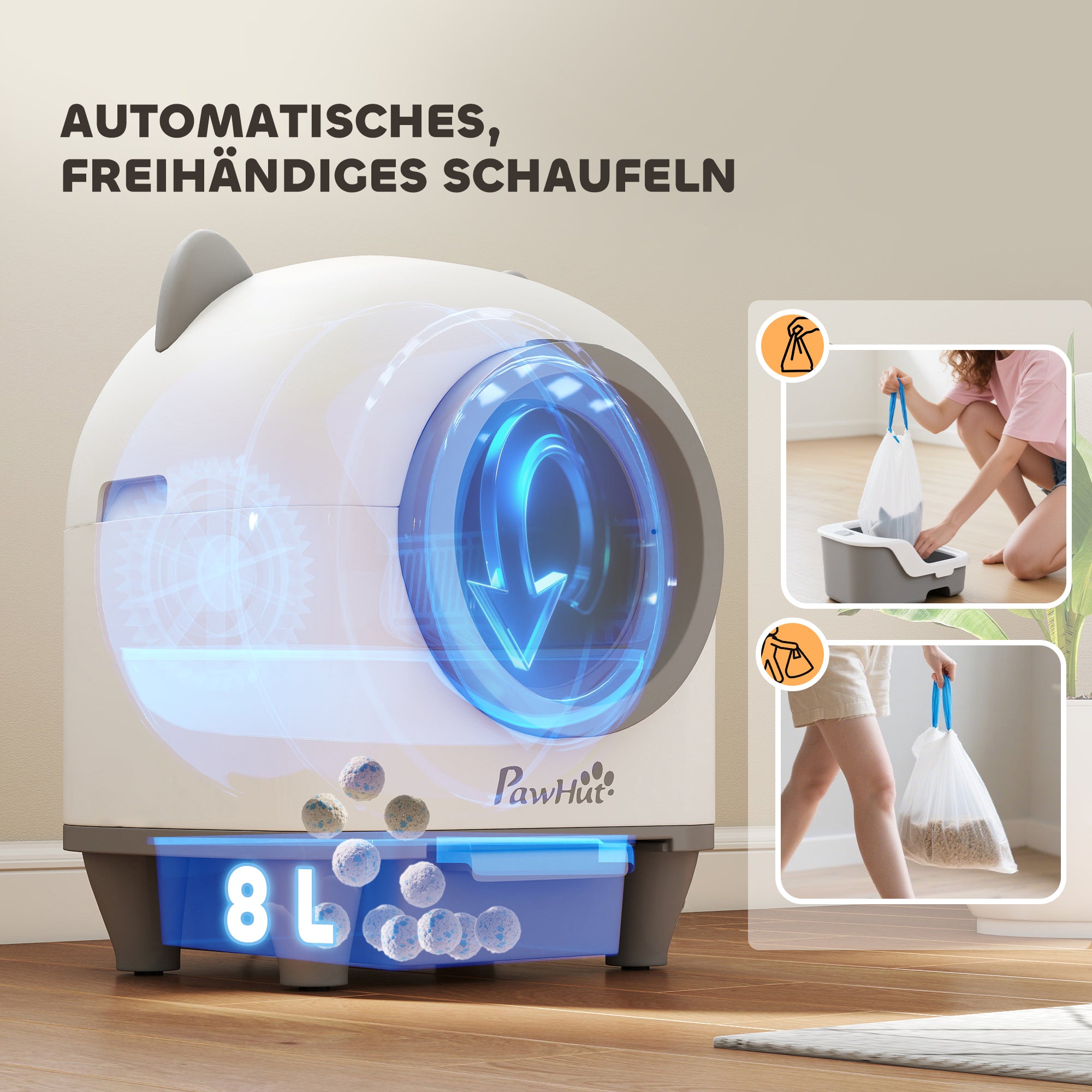 PawHut Zelfreinigende Kattenbak met App-besturing 80 L Geurbestrijding voor Meerdere Katten